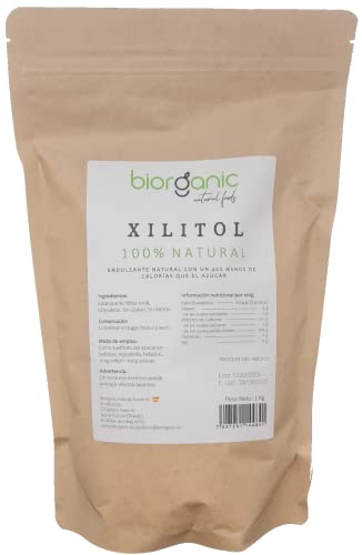 Biorganic Xilitol 1 Kg - 100% Natural - Procedente del abedul- Certificado sin MGOs - Sin gluten - Vegano. Bajo en calorías y carbohidratos. Ideal repostería. Marca española.