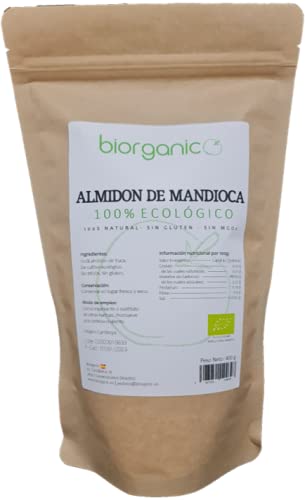 Biorganic Almidón de Yuca PREMIUM, 400g. SIN GLUTEN. Cultivo de Brasil. Espesante.