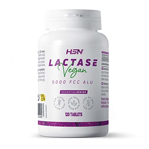 Lactasa Enzimas Digestivas de HSN | 120 Tabletas de 5000 FCC ALU - Alta Potencia | Para Intolerantes a la Lactosa: Mejora la Digestión de Leche, Queso | No-GMO, Vegano, Sin Gluten