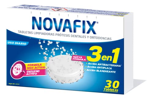 Novafix - Tabletas Limpiadoras Triple Acción - Para prótesis dentales y aparatos de ortodoncia - Caja con 30 uds