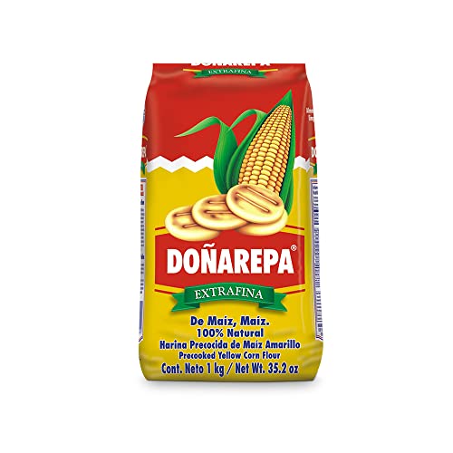 Doña Arepa - Harina de Maíz Amarilla Extrafina - 1 kg - Alto Contenido en Fibra, Fitonutrientes y Vitaminas - Harina Ideal para Preparar Pan, Arepas o Empanadas