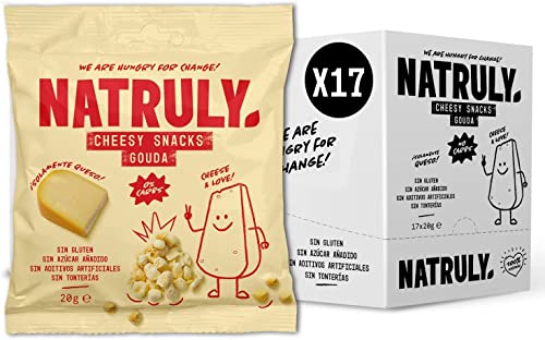 Natruly Cheesy Snacks - Bolitas de Queso Crujiente 0% Carbs, Sin Gluten, 100% Queso -Pack 17x20 g