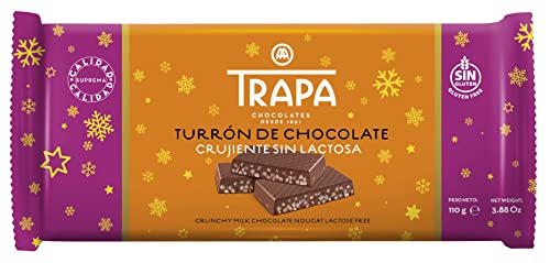 Trapa - TURRONES. Tableta de Turrón de Chocolate con leche Crujiente. Sin lactosa. - 110 gr