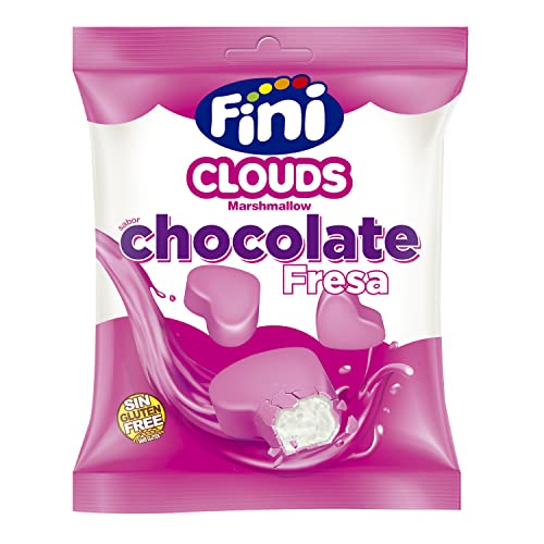 Fini Clouds Corazones de Fresa | Espumas dulces con Cobertura de Confitería | Nubes y Golosinas Sin Gluten - 80 gr
