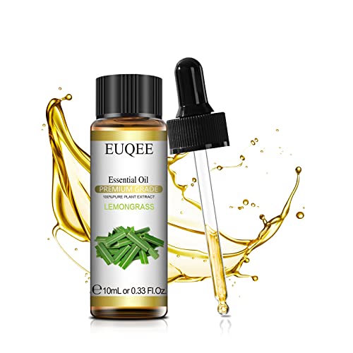 EUQEE Aceites Esenciales de Lemongrass 10ml, Puros Lemongrass Aceite Esencial Naturales de Grado Terapéutico, Aceites Esenciales Aromaterapia para Humidificador, Difusor, Relajación