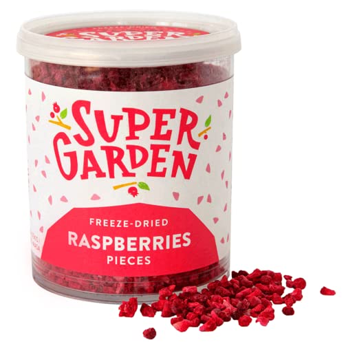 Super Garden frambuesa liofilizada en trocitos - Producto 100% puro y natural - Apto para veganos - Sin azúcares, aditivos artificiales ni conservantes añadidos - Sin gluten - No OMG
