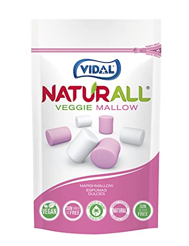 Vidal Golosinas. Naturall Veggie Mallow. Nubes Veganas sabor Vainilla. Color Rosa y Blanco. Doypack 90 g.