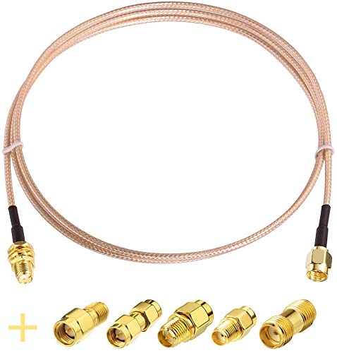 SUPERBAT Cable coaxial RF SMA macho a SMA hembra de 12 pulgadas + kit de adaptador coaxial RF de 5 piezas, cable SMA + kit de adaptador SMA a SMA/RPSMA para WiFi/radio jamón/GPS/3G 4G LTE, LNA, etc