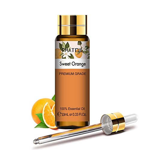 PHATOIL Aceite Esencial de Naranja Dulce 10 ml, 100% Naturales Puros para Humidificador Difusor, de Aromaterapia Grado Terapéutico para Jabón, SPA, Masaje