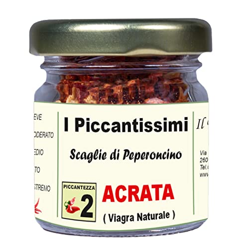 I Piccantissimi - Pimiento picante Acrata Afrodisíaco en frasco (15gr) - Copos de chile con larga vida útil - Chile Acrata cultivado con respeto en Italia (50.000 SHU)