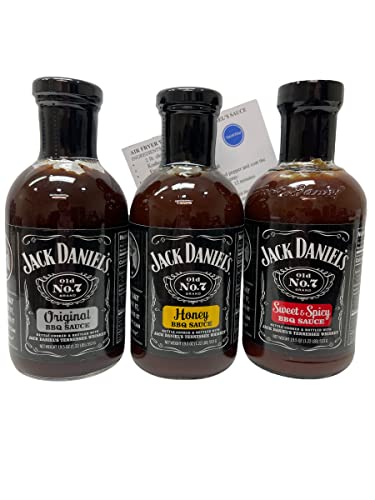 Jack Daniel's - Paquete de salsa para barbacoa de 20 onzas: original, dulce y picante, miel y thisNThat - Tarjeta de recetas