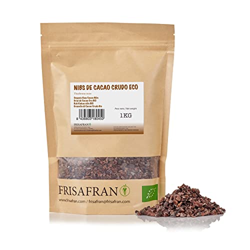 FRISAFRAN - Cacao Nibs Ecológico |En crudo | proveniente de la torta del cacao pulverizada | Beneficioso para la piel y el pelo | Origen Perú - 1Kg