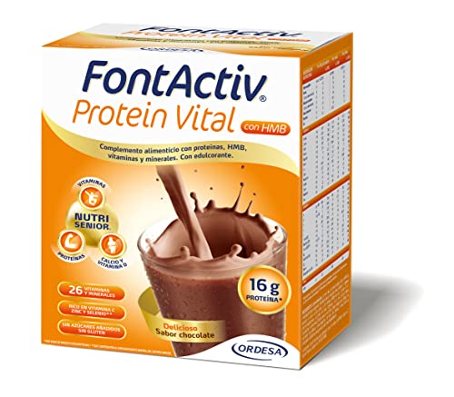 FontActiv Protein Vital Chocolate | Complemento Alimenticio con Proteínas, HMB, Vitaminas y Minerales para Adultos - 14 sobres