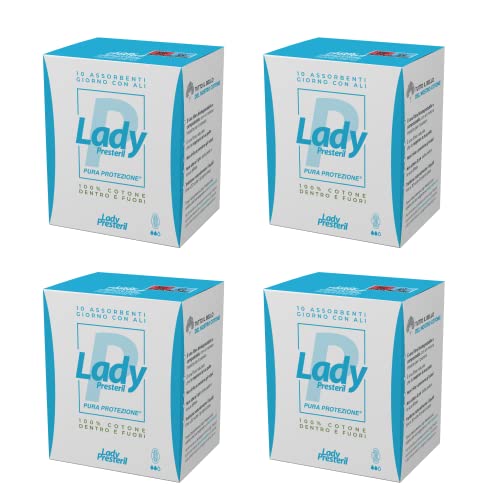 Lady P - Compresas exteriores de día con alas de algodón 100% biodegradable, 4 paquetes de 10 unidades (total 40)