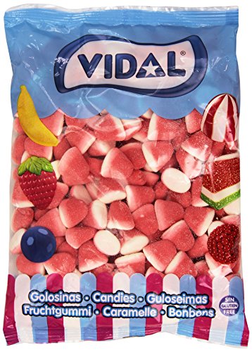Vidal Golosinas, Besos Azúcar. Caramelo de Goma sabor Fresa Nata y color Rosa y Blanco. Bolsa de 1 Kg