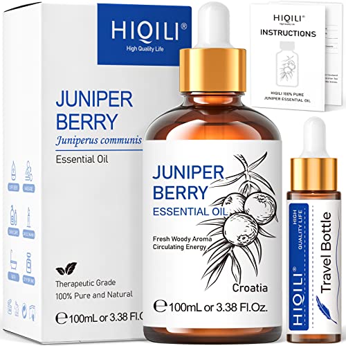 HIQILI Aceite Esencial de Enebro 100ML - 100% Puro, Natural, Premium - para Humidicador, Hidratación, Difusor, Masaje, 3.38 Fl. Oz