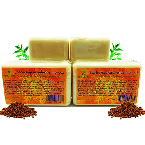 Pack x 4 Jabon propoleo x 100g c/u. Jabón ecológico nutritivo, regenerador, hidratante y antiséptico. Jabon artesanal apto para todo tipo de piel.