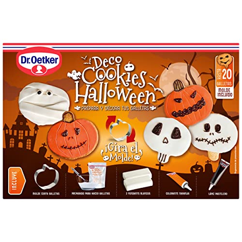 DR. OETKER - Deco Cookies Halloween 484 g, Kit de Repostería, Preparado de Galletas de Mantequilla, Decoración para Halloween, Incluye Lápices Pasteleros de Colores, Fácil de Usar