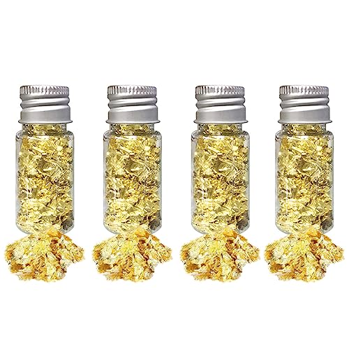 REQAG 4 Botellas de Hojas de Pan de Oro Comestible Papel de Aluminio Decorativo multifunción para Pastel de Postre Chocolate
