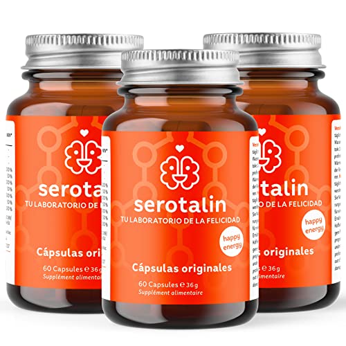 Serotalin ORIGINAL con | Juego de 3 | 180 cápsulas de serotonina y dopamina | Complemento alimenticio para tener más energía y mejor humor | Alternativa vegana muy eficaz al triptófano