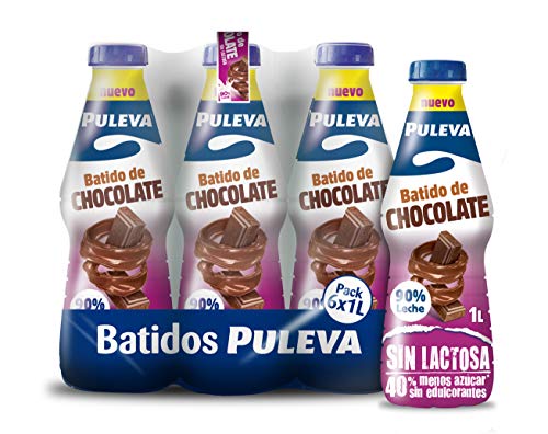 Puleva Batido Láctea sin Lactosa con Chocolate - Paquete de 6 Batidos x 1 L - Total 6 L