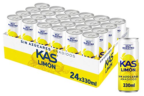 Kas Bebida Refrescante de Zumo de Limón con Edulcorantes, sin Azúcares Añadidos - 330 ml - 1 Caja -24 unidades