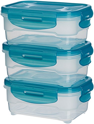 Amazon Basics recipientes para comida, 3 Unidad, herméticos, 0,6 litros, azul claro